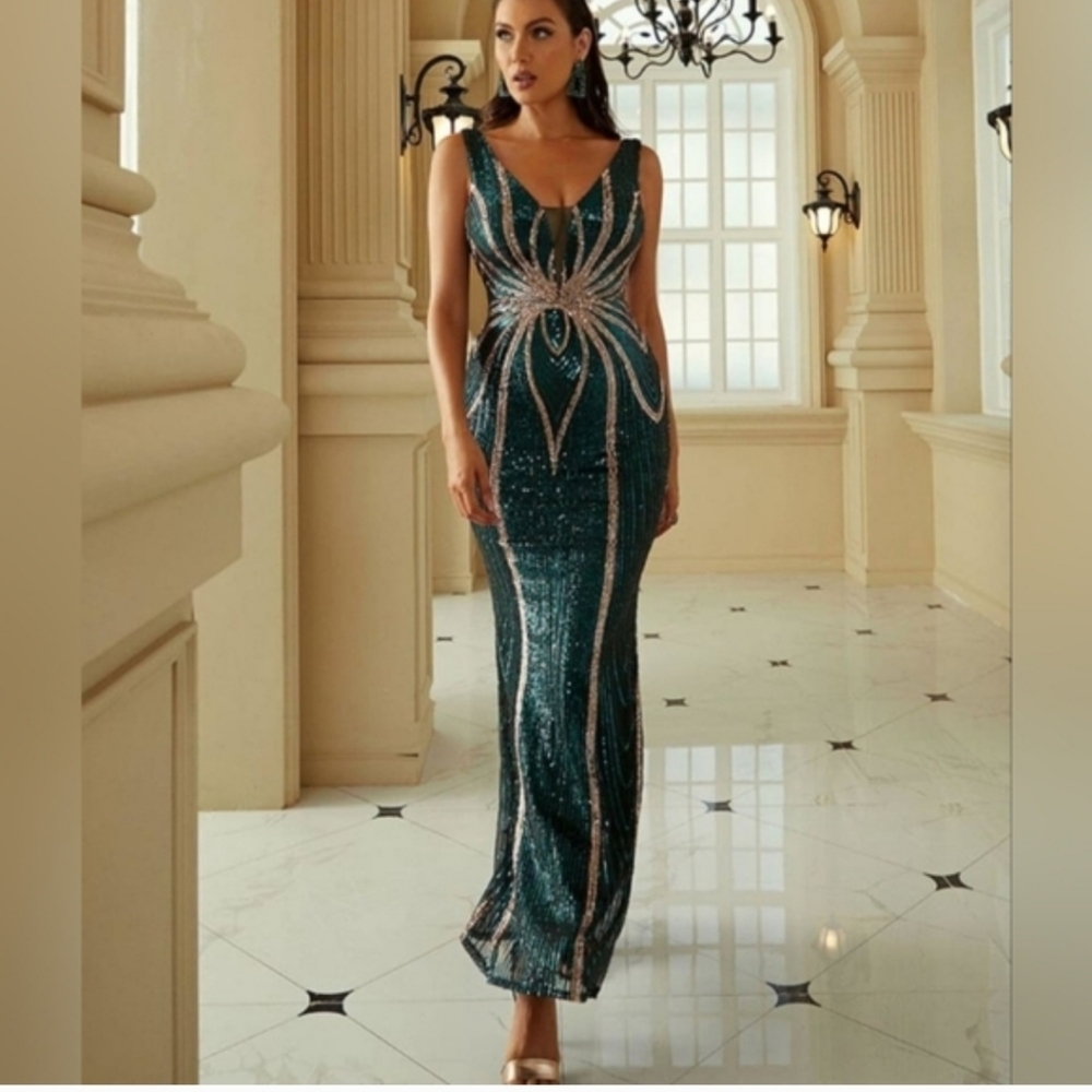 Emerald Sequin Evening Gown